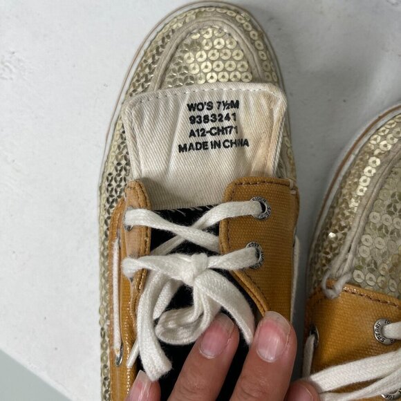 SPERRY TOP SIDER Fisherman 7.5 Round Toe Lace-up Sparkle Gold Sequin Boat Shoes - Picture 7 of 7